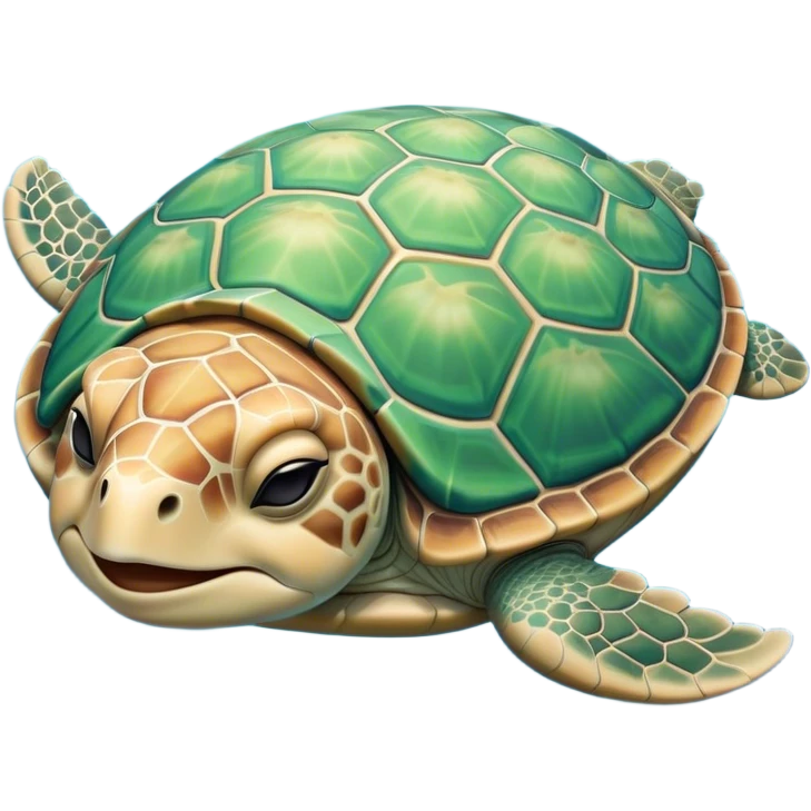 Meme-Worthy Cute Sleeping Sea Turtle Portrait Emoji, Head resting peacefully with a contented smile, showcasing a stately, patterned shell and a smooth, ancient body with eyes gently closed in serene slumber, Simplified yet adorably endearing features, highly detailed, glowing with a soft, drowsy oceanic light, high shine, relaxed and utterly lovable, stylized with an air of playful laziness, soft glowing outline, capturing the essence of a sleeping sea turtle that feels destined to become the next viral icon of adorable rest! emoji
