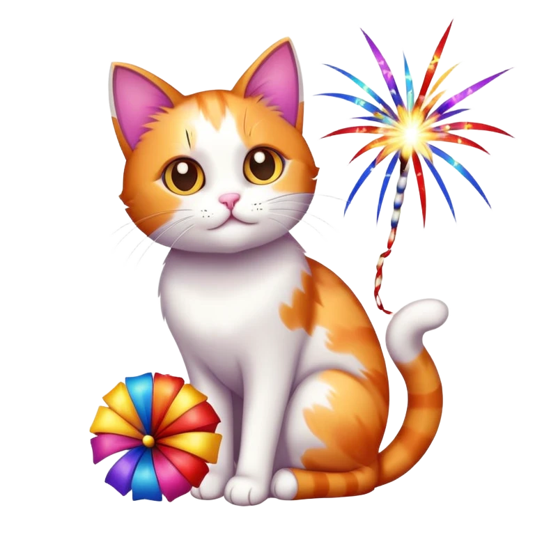 Little cat sitting on a firework emoji