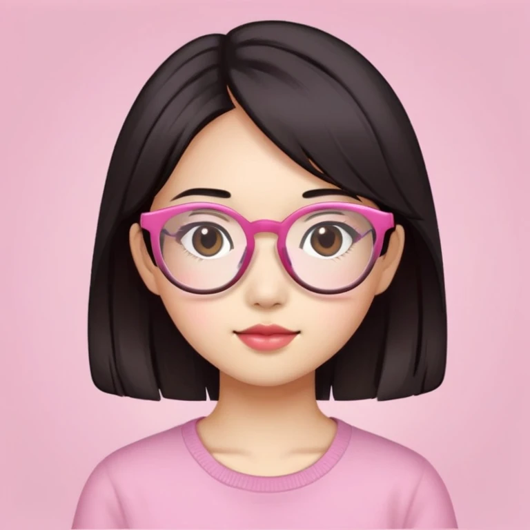 Asian girl with pink glasses and dark brownish blackish hair emoji