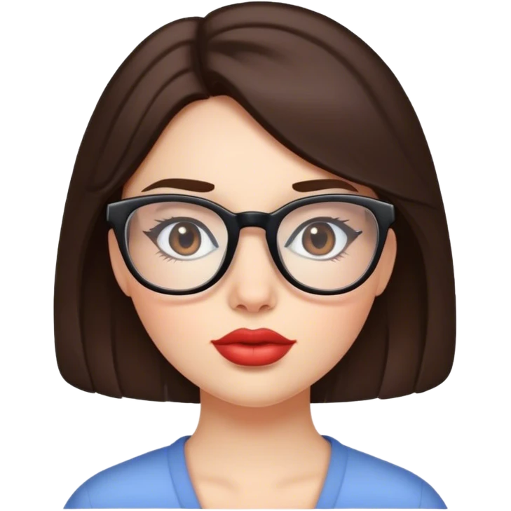 Brunette girl with fair skin and plump lips with glasses emoji