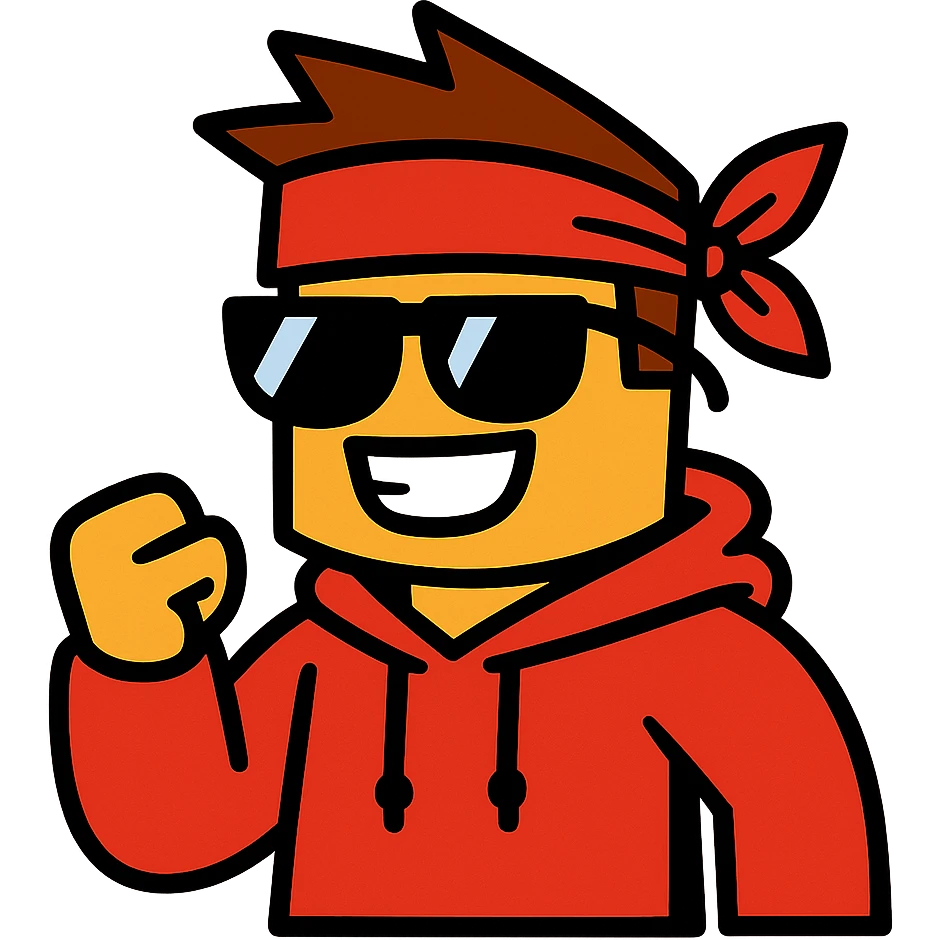 C00lkidd, Roblox hacker, wearing sunglasses and a red bandana, playful cartoon style emoji