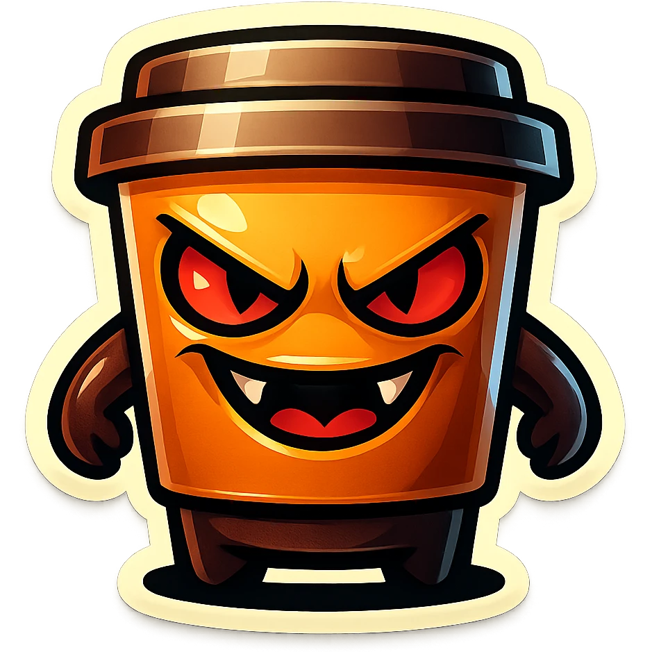 Tall coffee cup, evil, monster-like emoji