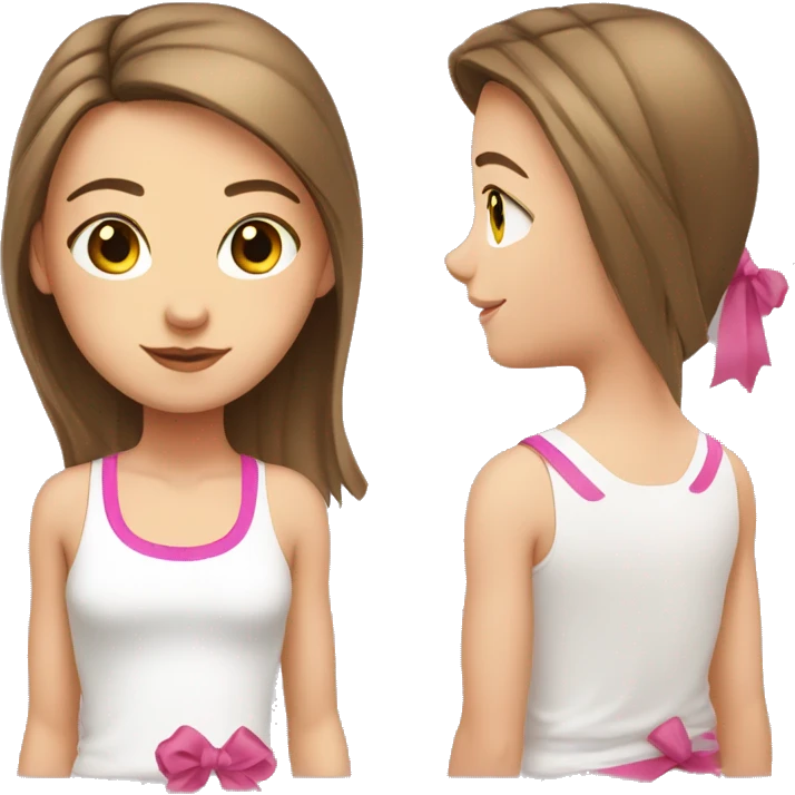 white Girl, white tank top, straight brown hair with pink ribbon emoji