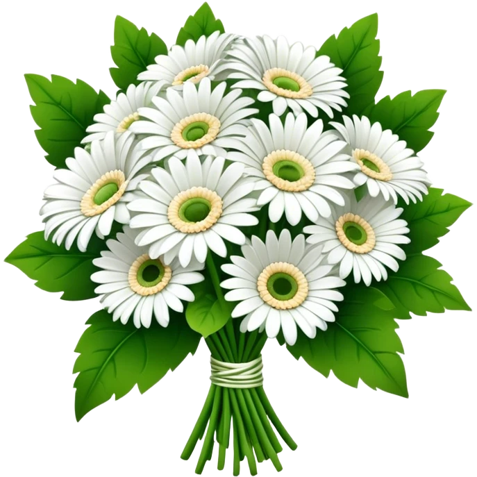 bouquet White Gerbera Daisy, luxuriant, leaf, bud emoji