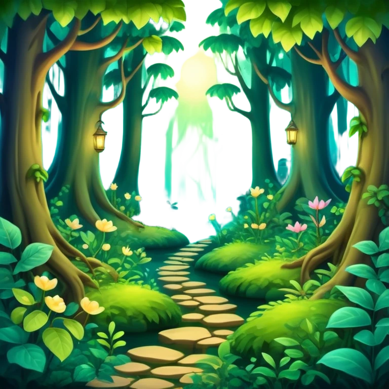 enchanted forest with dense foliage, soft magical glow, fantasy vibe emoji