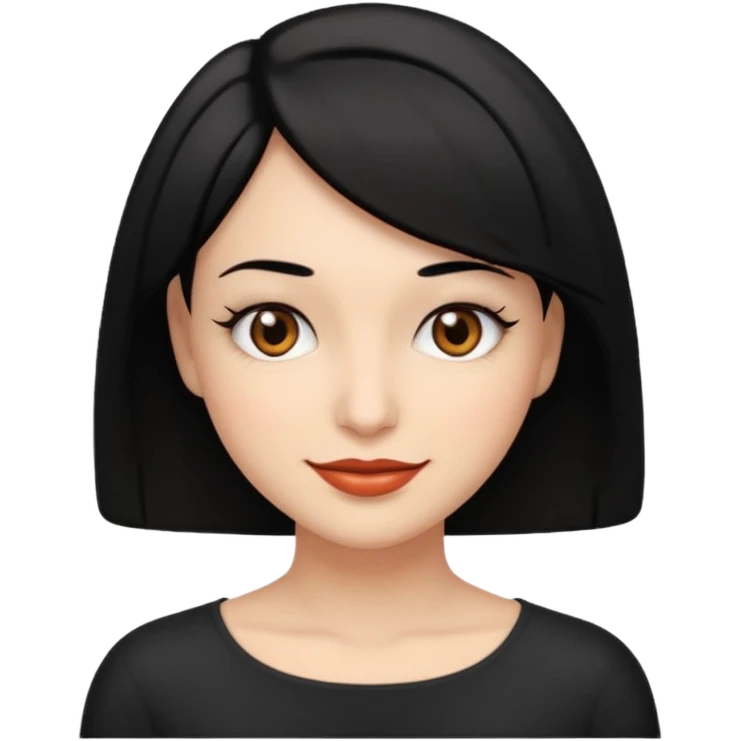Woman with brown eyes and black bob smirking ￼ emoji