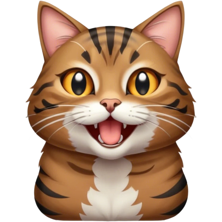 Cinematic Cute Yawning Grey and Black Brown Tabby Cat Portrait Emoji, Head tilted slightly with a dramatic, wide-open yawn, sleek grey-brown fur with dark black tabby stripes, sparkling amber eyes barely open, Simplified yet irresistibly adorable features, highly detailed, glowing with a soft, cozy glow, high shine, relaxed yet expressive, stylized with a touch of whimsy, bright and endearing, soft glowing outline, capturing the essence of a sleepy yet affectionate kitty, so drowsy it feels like it could stretch right out of the screen and curl up for a nap! emoji