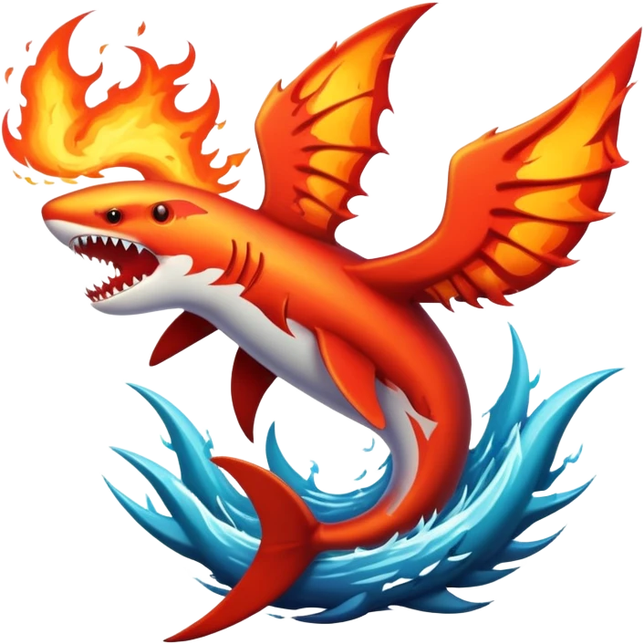 Phoenix rising from ashes and sharks biting its tail emoji