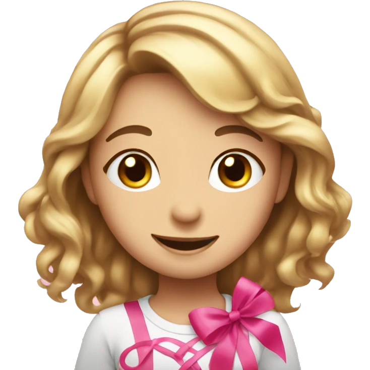 happy cute girl with pink ribbon  emoji