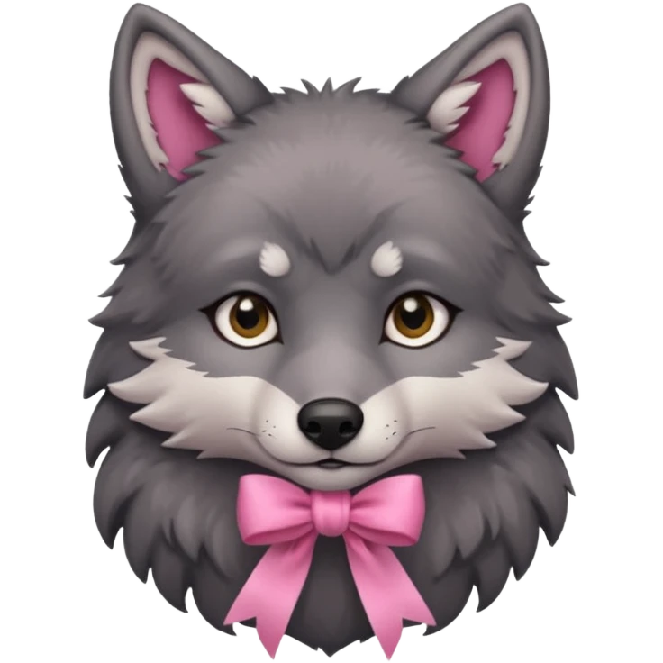 sad cute dark grey wolf with a pink ribbon emoji