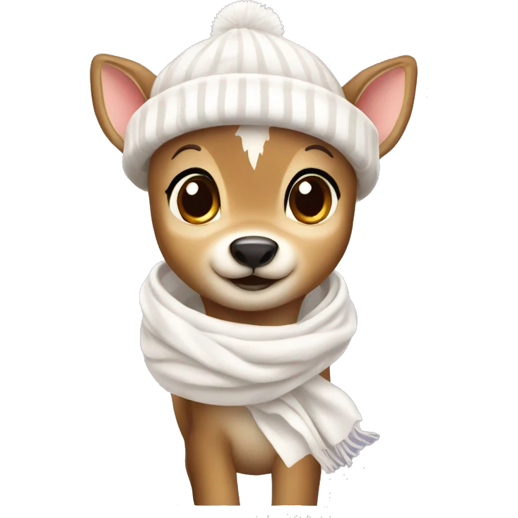 fawn wearing a white scarf and a white toque  emoji