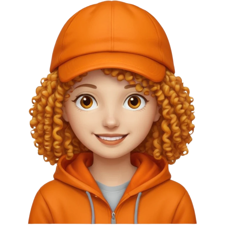 curly haired woman with orange cap and hoodie emoji