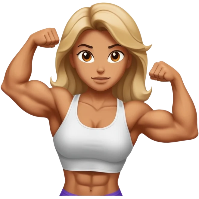 Girl flexing extremely muscular body emoji