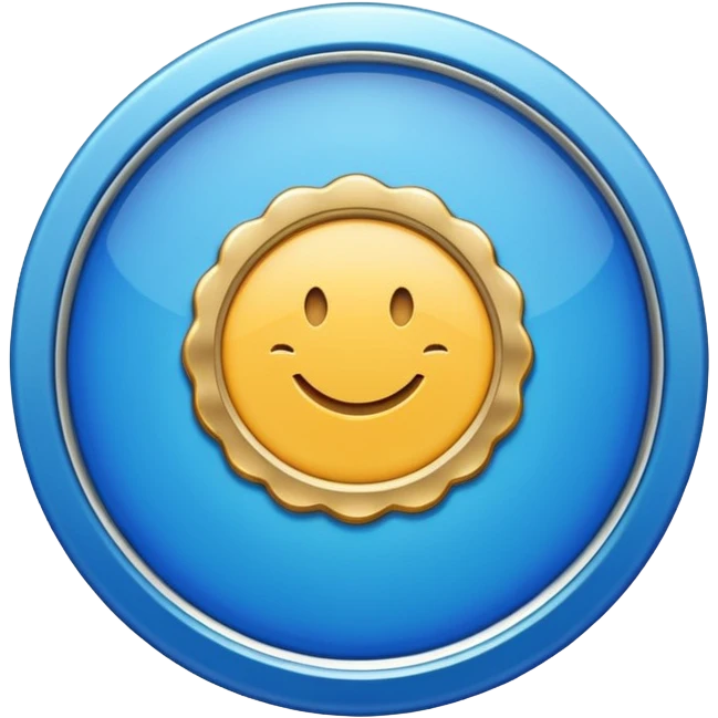 A blue scalloped circle with a verified thing emoji
