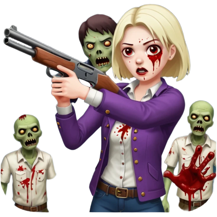 Person shooting shotgun at zombie, action pose, blood splatter, dark horror style, no background








 emoji