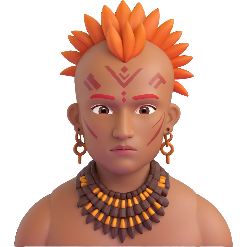 indigenous man with mohawk hairstyle and reddish-copper skin tone, strong facial features emoji