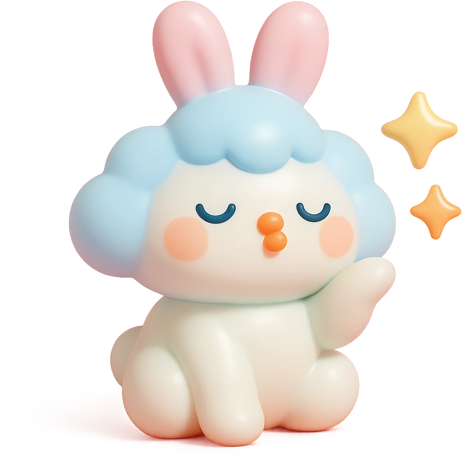 cloud bunny blowing a kiss with sparkles, vinyl figure style emoji