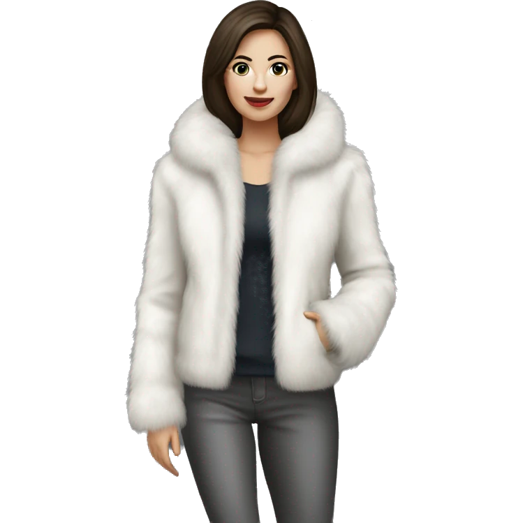 Russian pretty woman brunette white fur jacket  emoji