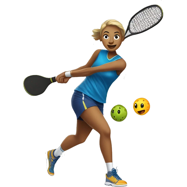 Female Pickleball player hitting a Pickleball emoji