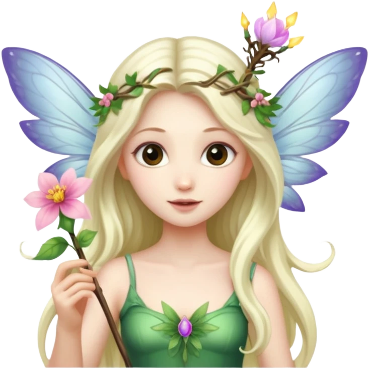 Fairy with flower wand and wings emoji