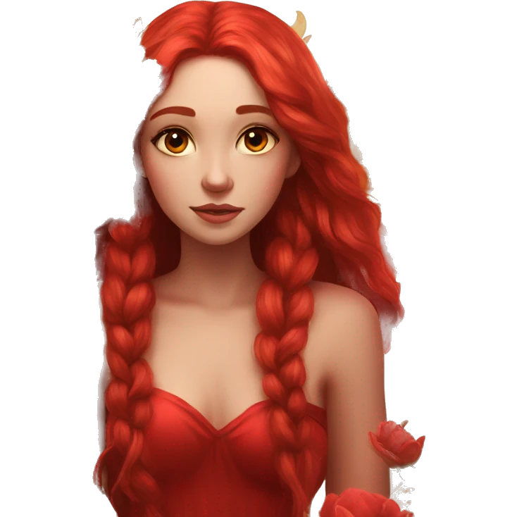big wings, flower, Beautiful, fairy, red, gold,red, long hair emoji