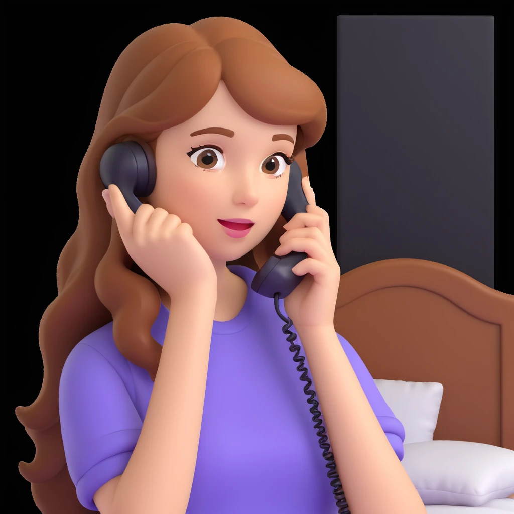girl talking on phone bedroom background, close up pose emoji