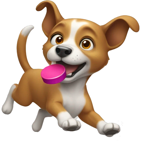 Dog catching a frisbee emoji