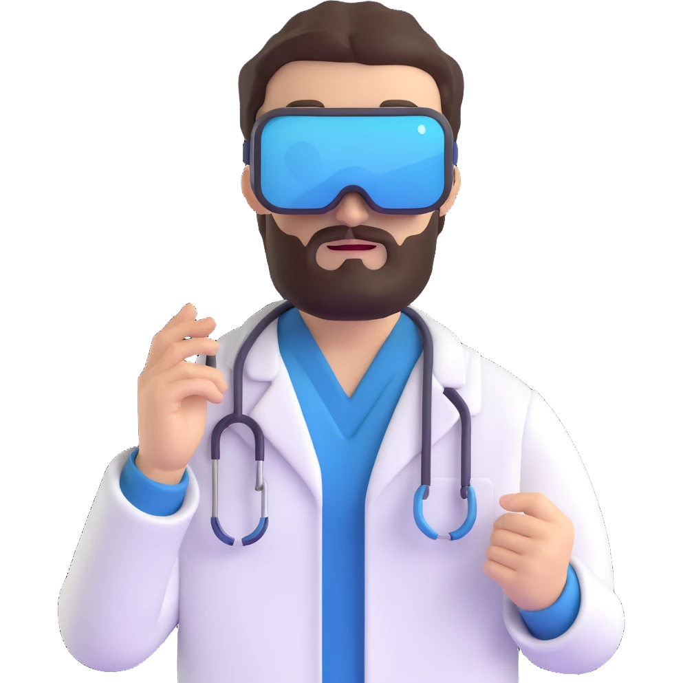 man doctor with dark brown hair and beard in metaverse virtual reality emoji
