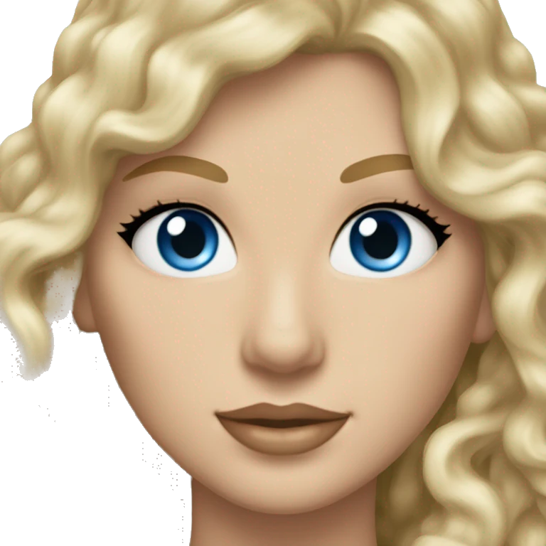 (Taylor Swift) A woman with blonde, long and curly hair, with blue eyes. emoji
