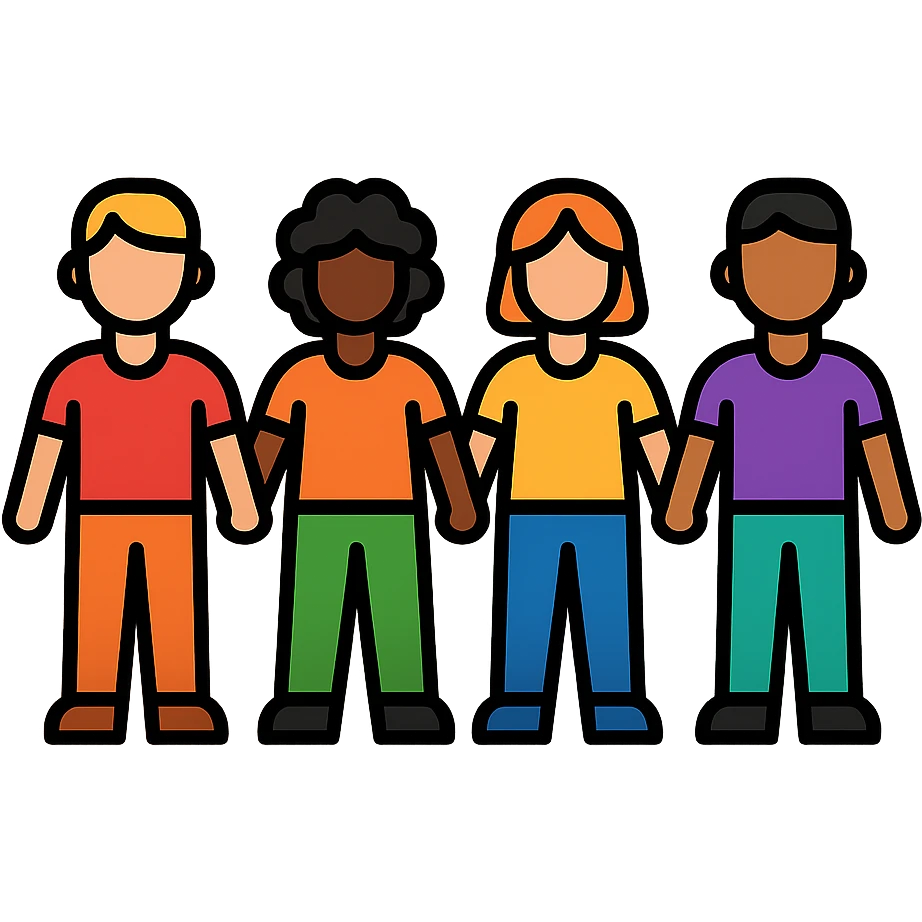 a group of diverse people holding hands, flat modern icon style, symbolizing unity for Pride Month emoji