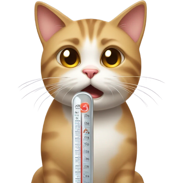 cat with sad face and a thermometer in its mouth emoji