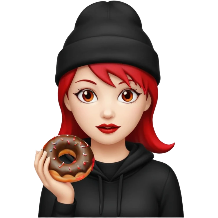 female devil wearing beanies holding donut emoji
