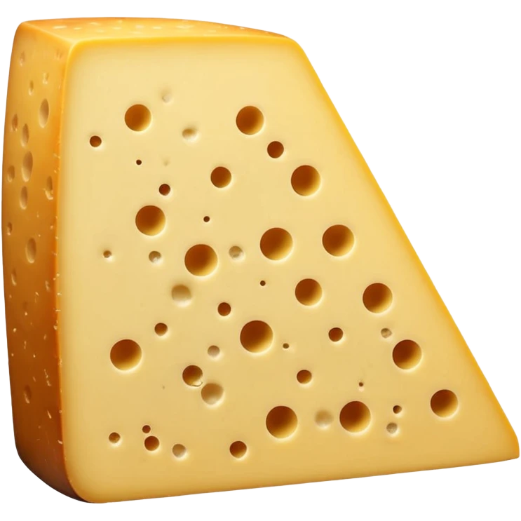 Comté cheese wedge with firm pale yellow interior, natural brownish dry rustic rind, smooth slightly grainy texture with tiny irregular holes, creamy body, clean 3D look, soft lighting, no board or extra elements, no faces, emoji scale emoji