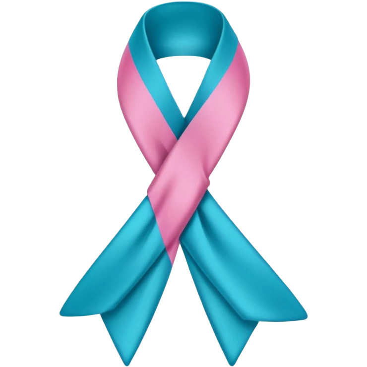 Thyroid cancer ribbon which has a blue strand, a pink strand and teal at the top where the ribbon crossed over emoji