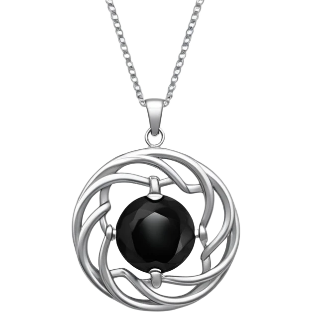 polished onyx pendant radiating a soft glow, silver chain dynamically twisting to represent resilience emoji