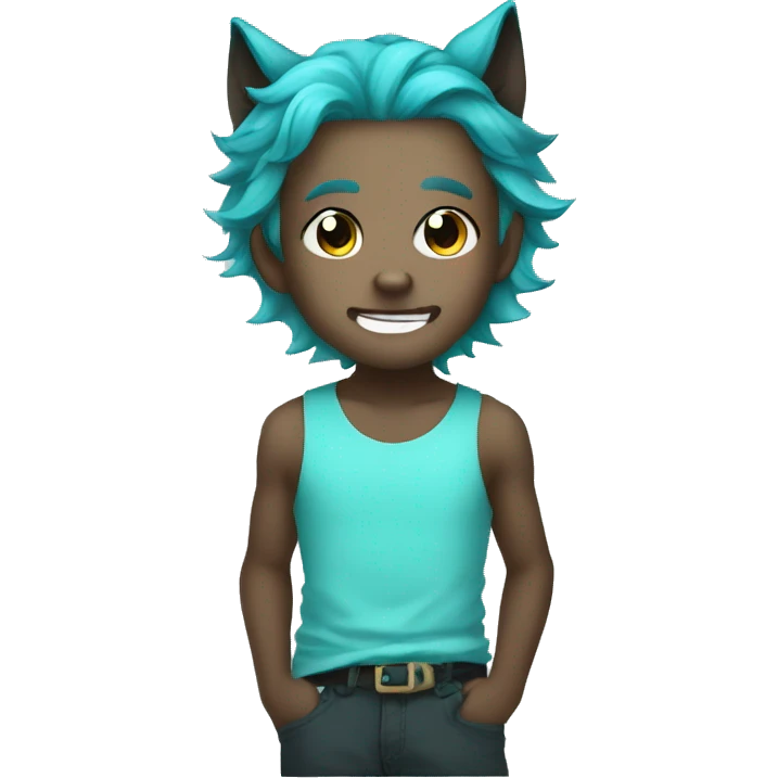 chibi cyan hair boy with wolf ears happy emoji
