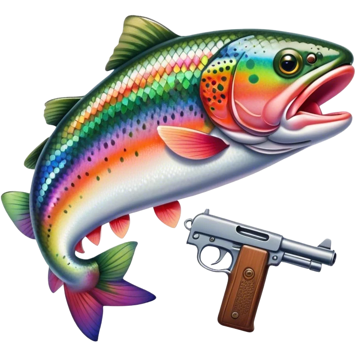 Rainbow trout holding a pistol emoji