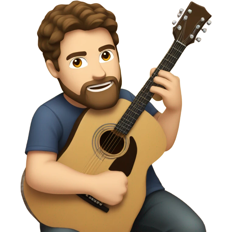 Caucasian man with brown hair and goatee playing acoustic guitar emoji
