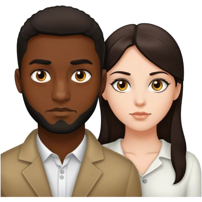 Black bold guy with black eyes and white brunette girl with hazel eyes emoji