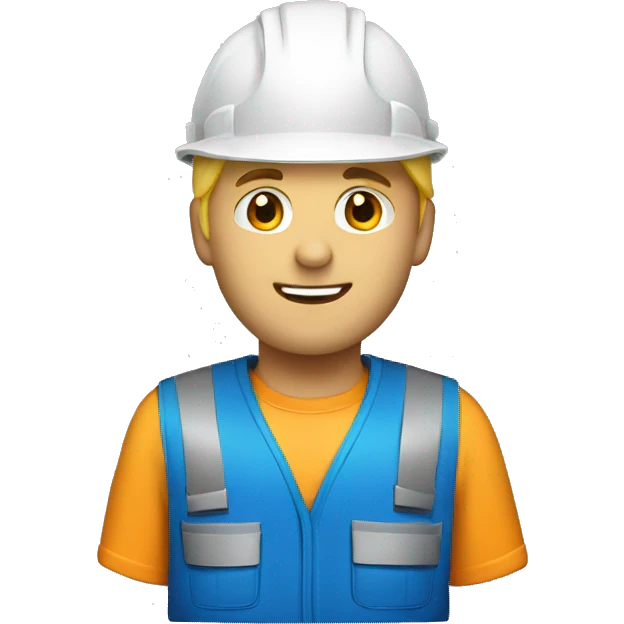 Blonde Male construction worker with hat and blue work wear emoji
