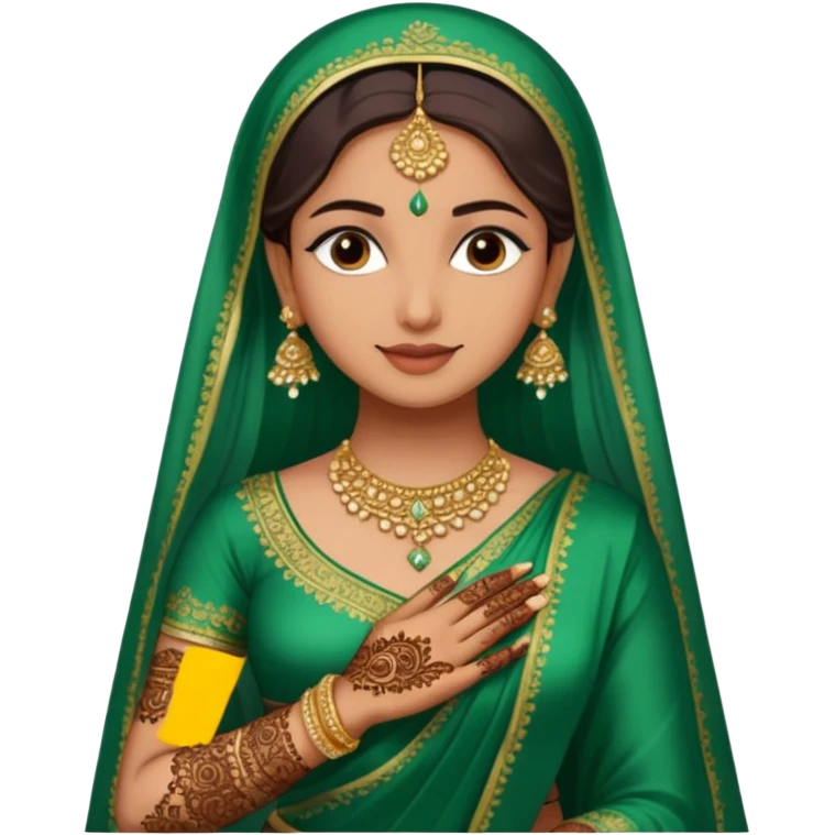 bride in mehendi Ceremony in green saree standing emoji
