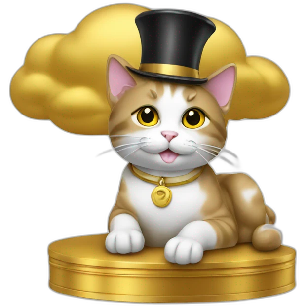 cat secretary sitting on top of the gold cloud emoji