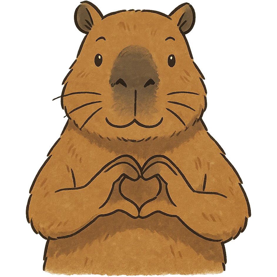 ghibli style capybara making a heart with his hands emoji