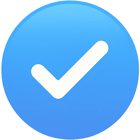 Instagram blue tick badge, glossy and vibrant, circular, no text, transparent background emoji