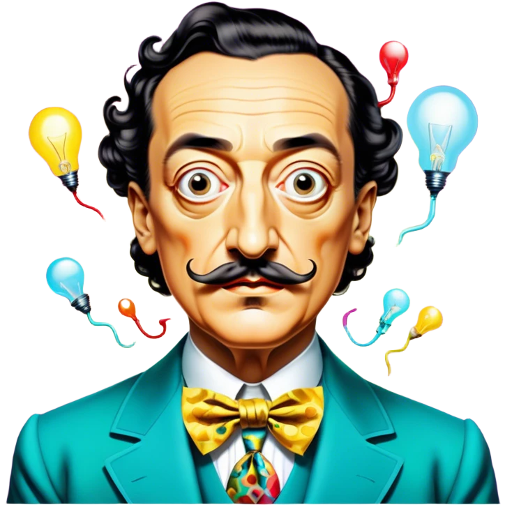 Cinematic Realistic portrait of Salvador Dalí, depicted as a surrealist artist with eccentric, expressive features and his iconic mustache, rendered with vibrant, imaginative lighting and richly detailed period attire that capture his avant-garde essence. emoji