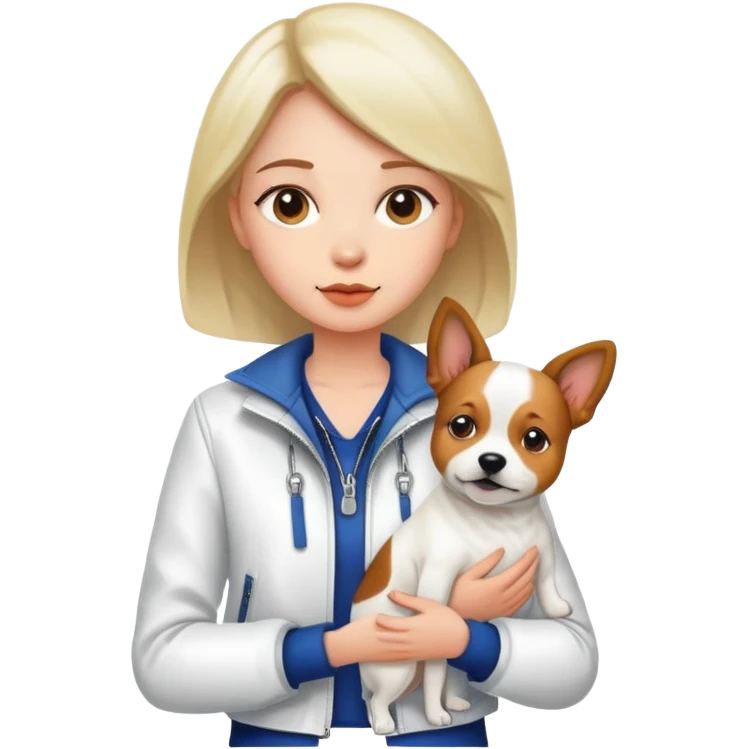 Girl with white jacket with dog emoji