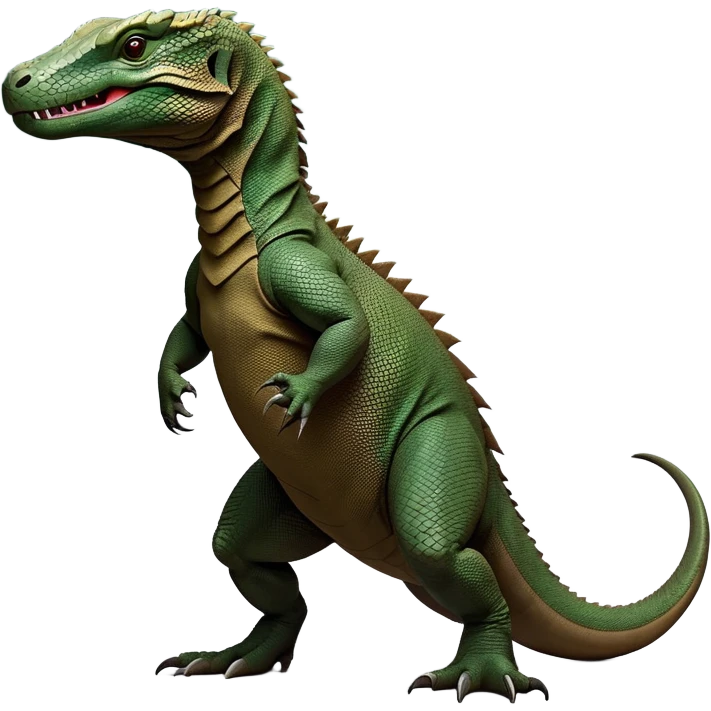 cinematic-komodo-dragon-realistic-full-body-standing-emoji,-massive-scaled-body-poised-with-quiet-power,-rough-textured-skin-dark-green-and-brown,-head-tilted-dramatically,-long-forked-tongue-flicking-out,-simplified-yet-realistic-focused-features,-highly-detailed,-glowing-with-an-almost-sarcastic-glow emoji