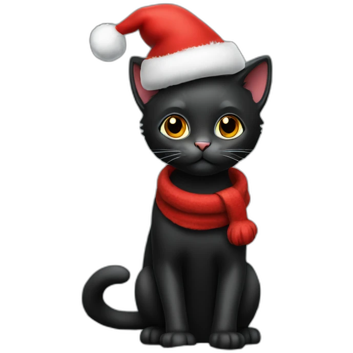 christmas black kitty in red hat full body emoji