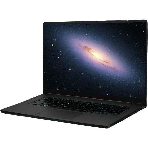 black laptop with galaxy wallpaper emoji
