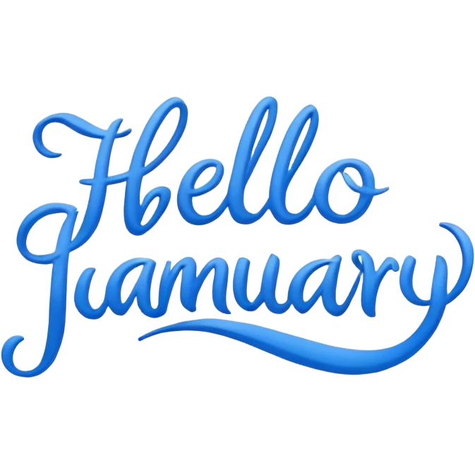 Blue “ hello January “ word emoji